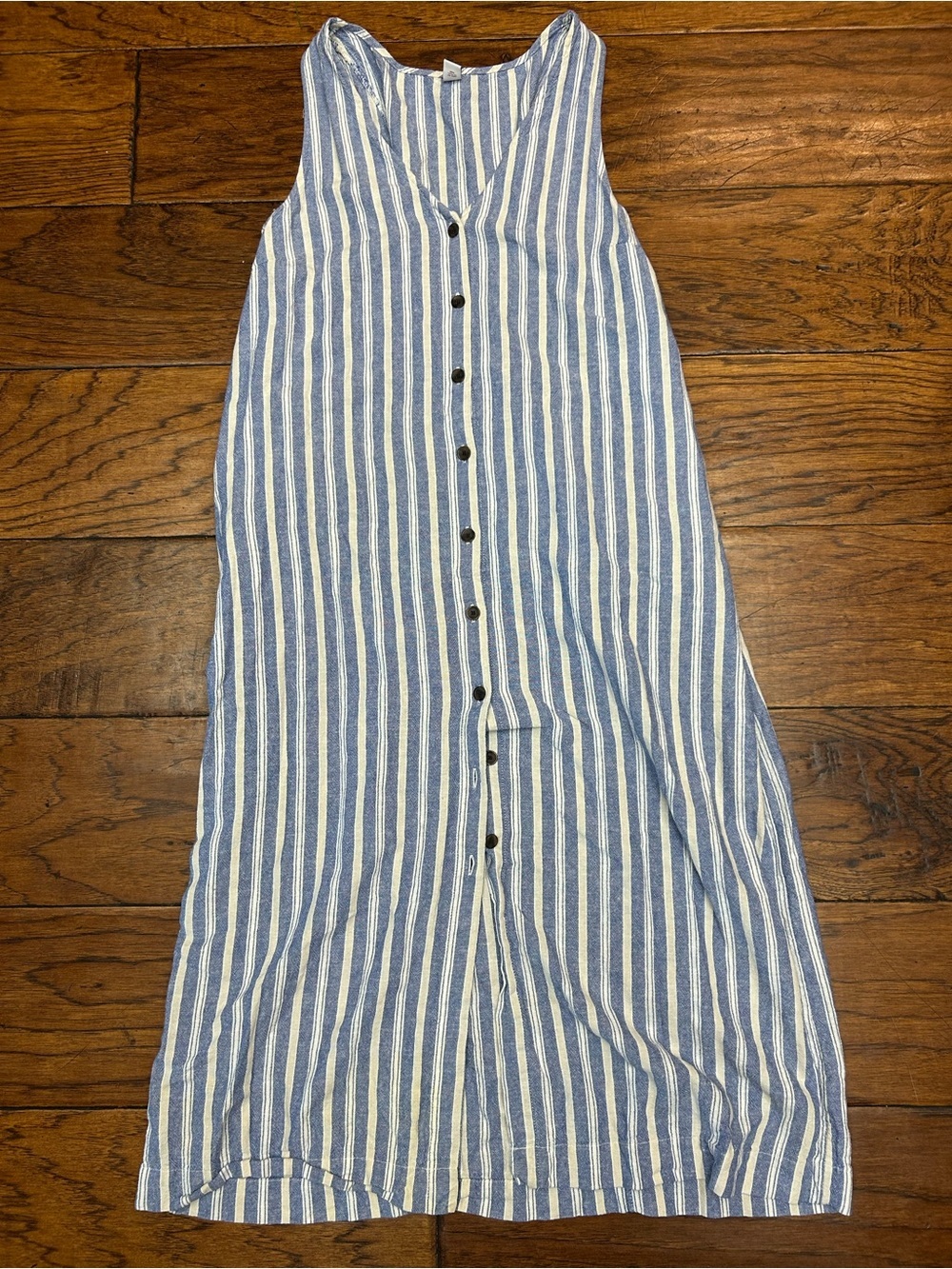Coastal boho Sleeveless Linen-Blend Button-Front Midi Shift Dress - Picture 2 of 7